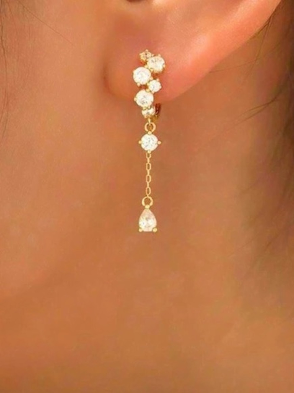 Women's Wedding Earrings, Long Dangle Earrings, Gold-Plated Delicate Chain